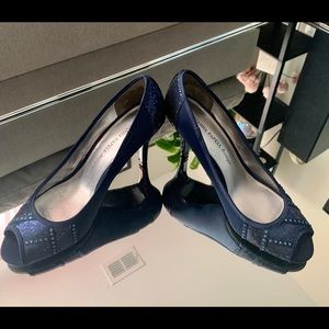 Navy Blue Studded Open Toe Shoes